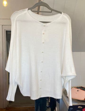 Pearl Back Batwing Jumper - White