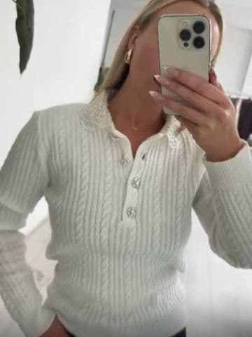 Pearl Collar Jumper - White