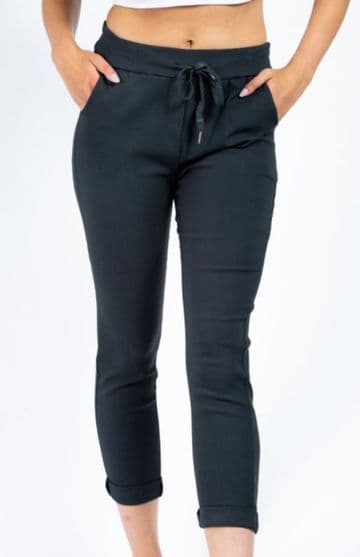 Plain Magic Stretch Trousers - Black