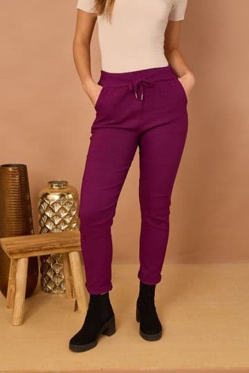 Plain Magic Stretch Trousers - Bordeaux