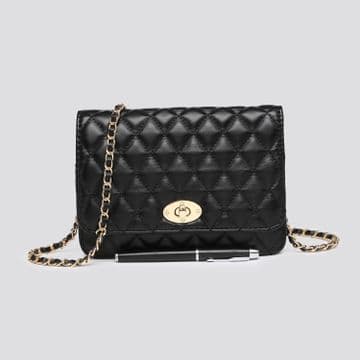 Quilted Chain Shoulder Bag - Black