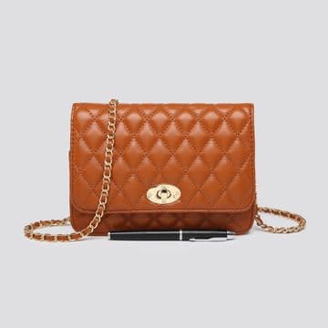Quilted Chain Shoulder Bag - Brown