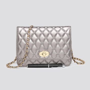 Quilted Chain Shoulder Bag - Pewter