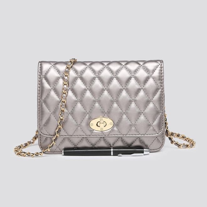 Quilted Chain Shoulder Bag - Pewter