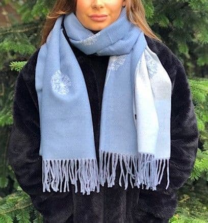 Reversible Mulberry Tree Of Life Pashmina & Scarf - Denim Blue & Grey
