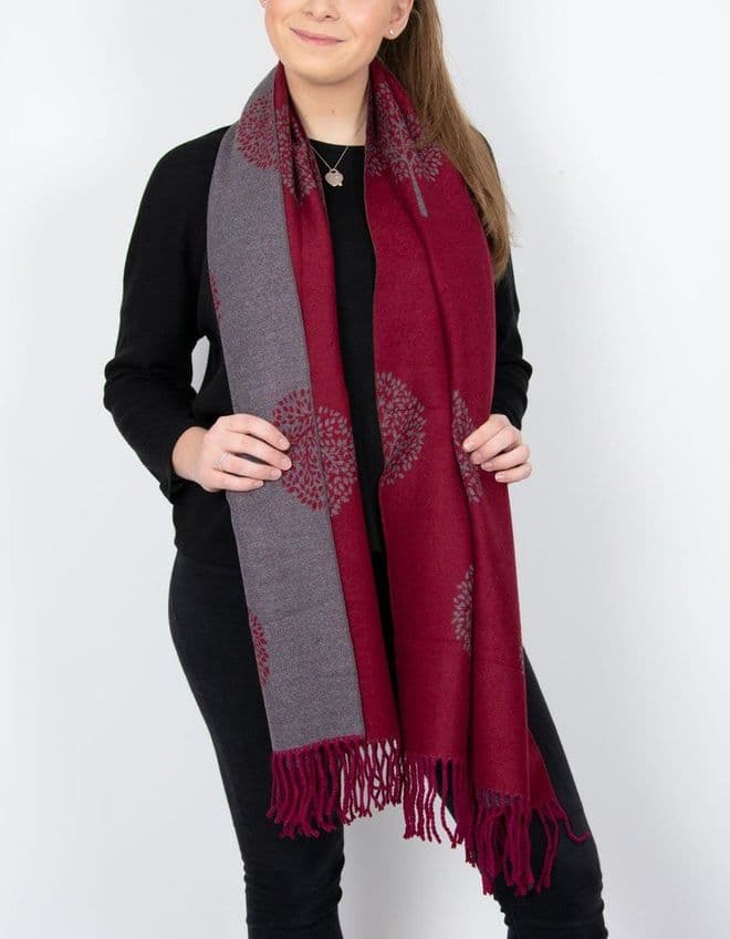 Reversible Mulberry Tree Of Life Pashmina & Scarf - Mulberry & Grey