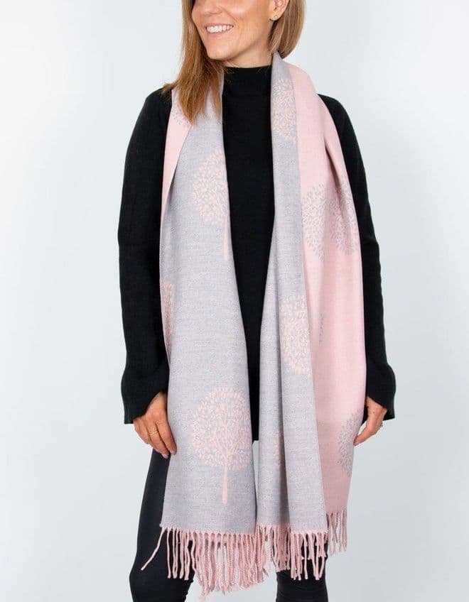Reversible Mulberry Tree Pashmina & Scarf - Pink & Grey