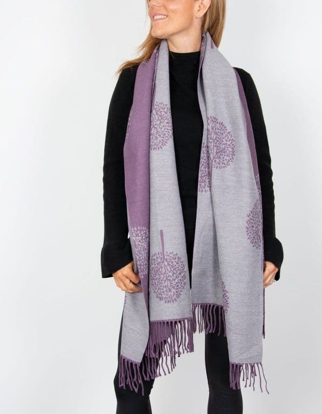 Reversible Mulberry Tree Pashmina & Scarf - Purple & Grey