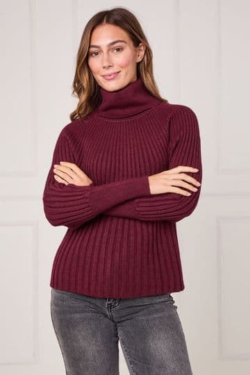 Ribbed Polo Neck Jumper - Bordeaux