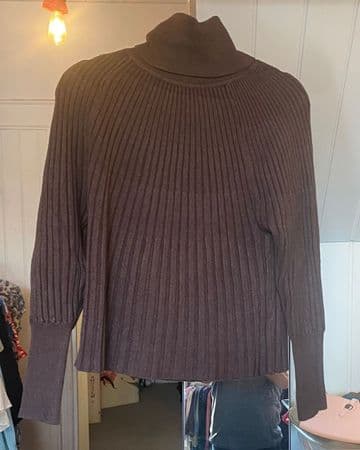 Ribbed Polo Neck Jumper - Chocolate