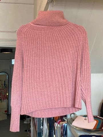 Ribbed Polo Neck Jumper - Dusky Pink