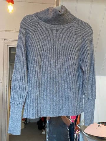 Ribbed Polo Neck Jumper - Grey