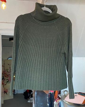Ribbed Polo Neck Jumper - Khaki