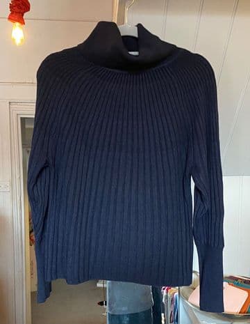 Ribbed Polo Neck Jumper - Navy