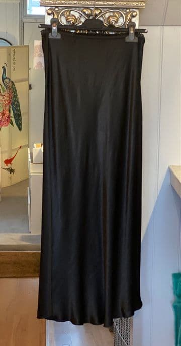 Satin Bias Slip Skirt - Black