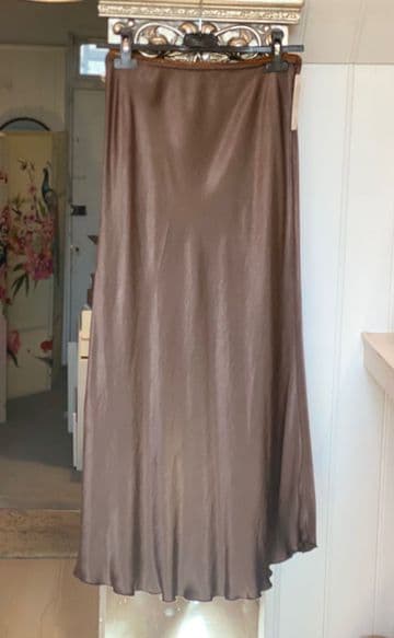 Satin Bias Slip Skirt - Brown