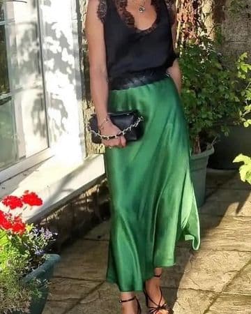 Satin Bias Slip Skirt - Green