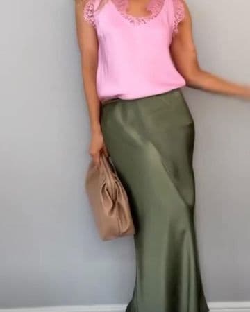 Satin Bias Slip Skirt - Khaki