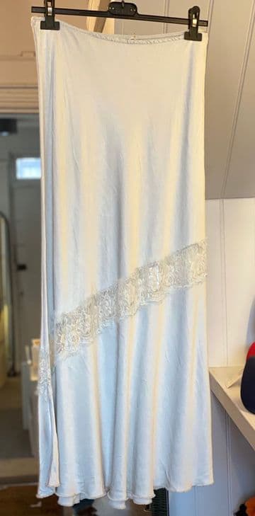 Satin Bias Slip Skirt with Lace Details - Pale Grey