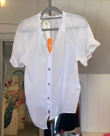 Short Sleeve Cotton Blouse - White