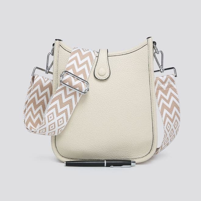Shoulder Saddle Bag with Coloured Strap - Beige