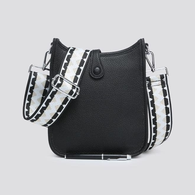 Shoulder Saddle Bag with Coloured Strap - Black