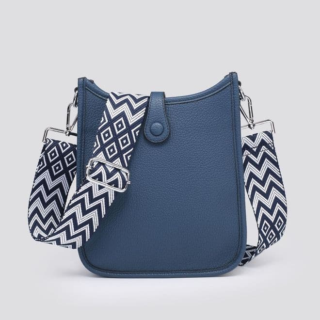 Shoulder Saddle Bag with Coloured Strap - Navy
