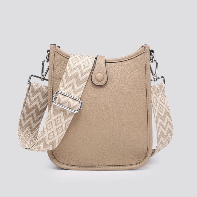 Shoulder Saddle Bag with Coloured Strap - Sand