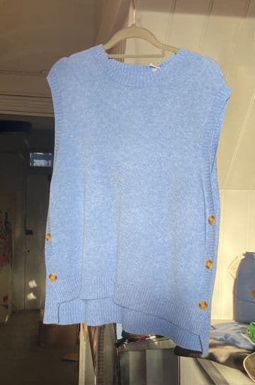 Side Buttons Knitted Vest - Cornflower Blue