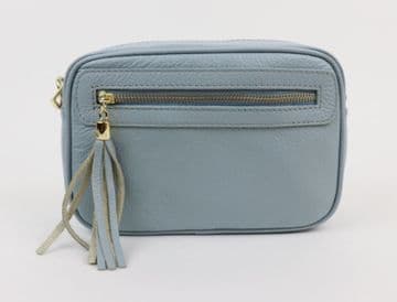 Small Leather Zipped Cross Body Bag - Baby Blue