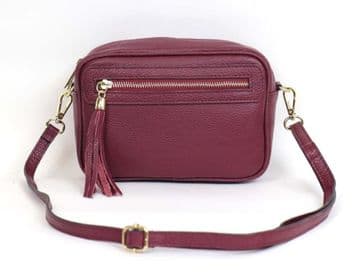 Small Leather Zipped Cross Body Bag - Berry