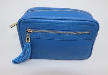 Small Leather Zipped Cross Body Bag - Blue