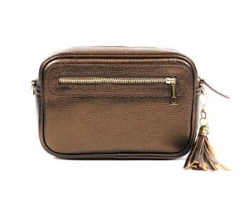 Small Leather Zipped Cross Body Bag - Bronze