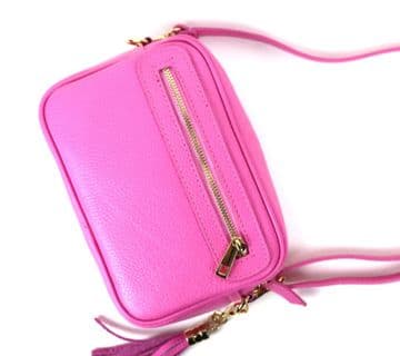 Small Leather Zipped Cross Body Bag - Bugglegum Pink