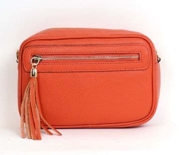 Small Leather Zipped Cross Body Bag - Burned Orange