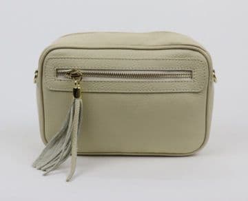 Small Leather Zipped Cross Body Bag - Cream