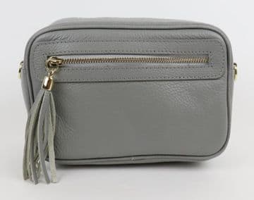 Small Leather Zipped Cross Body Bag - Dark Grey