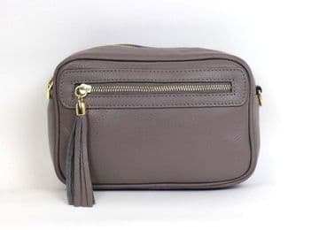 Small Leather Zipped Cross Body Bag - Dark Taupe