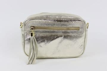 Small Leather Zipped Cross Body Bag - Gold