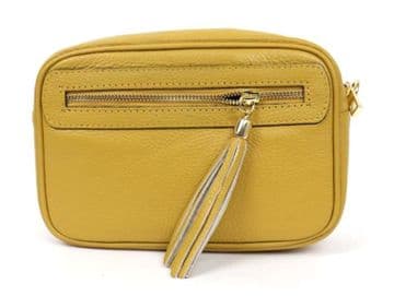 Small Leather Zipped Cross Body Bag - Mustard