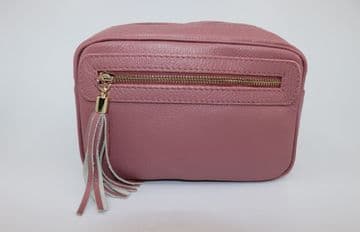 Small Leather Zipped Cross Body Bag - Nude Pink