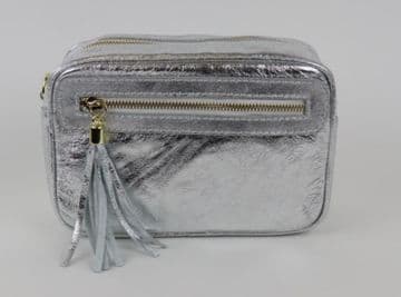 Small Leather Zipped Cross Body Bag - Silver