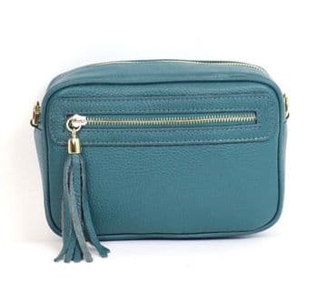 Small Leather Zipped Cross Body Bag - Teal