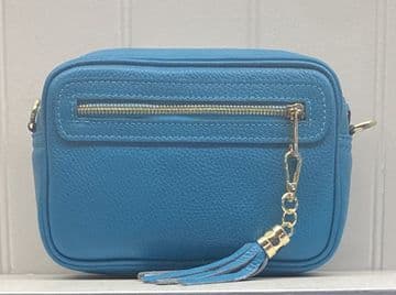 Small Leather Zipped Cross Body Bag - Turquoise