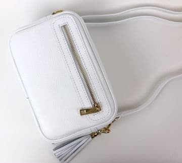 Small Leather Zipped Cross Body Bag - White