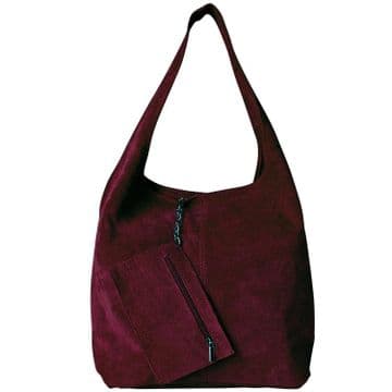 Suede Hobo Shoulder Bag - Berry