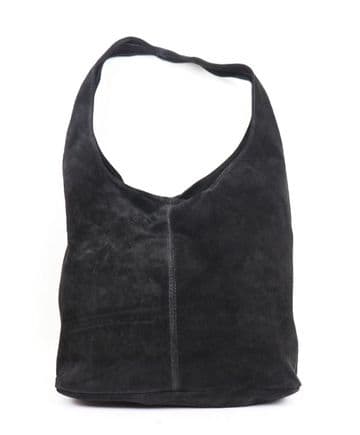 Suede Hobo Shoulder Bag - Black