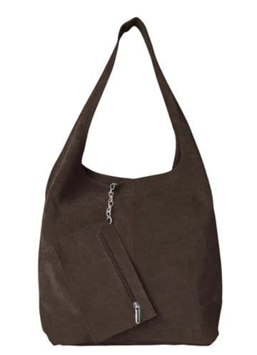 Suede Hobo Shoulder Bag - Chocolate