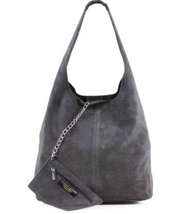 Suede Hobo Shoulder Bag - Dark Grey