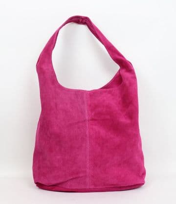 Suede Hobo Shoulder Bag - Fuschia